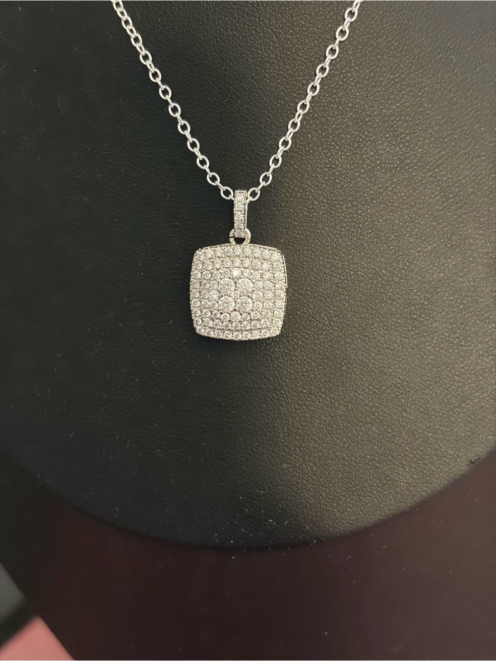 Pavé Cushion Pendant Necklace in Silver